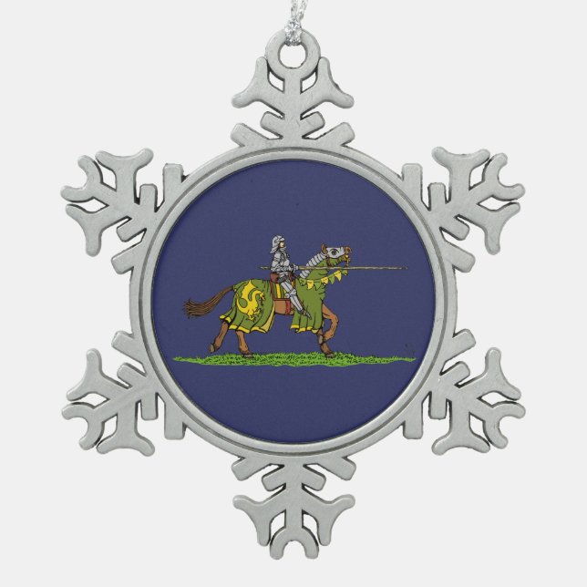 Charge des mittelalterlichen Ritters Schneeflocken Zinn-Ornament (Vorderseite)