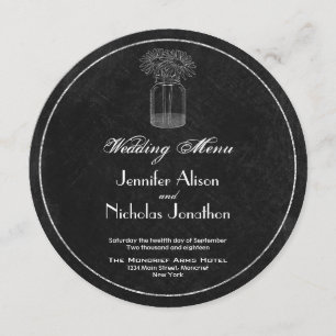 Charger Wedding Menu Chalkboard, Mason Jar & Daisy Menükarte