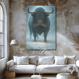 Charging Bull im Schnee Winter Blau Western Art Leinwanddruck