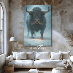 Charging Bull im Schnee Winter Blau Western Art Leinwanddruck