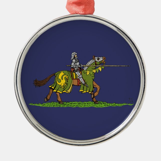 Charging Medieval Knight Silbernes Ornament (Vorne)