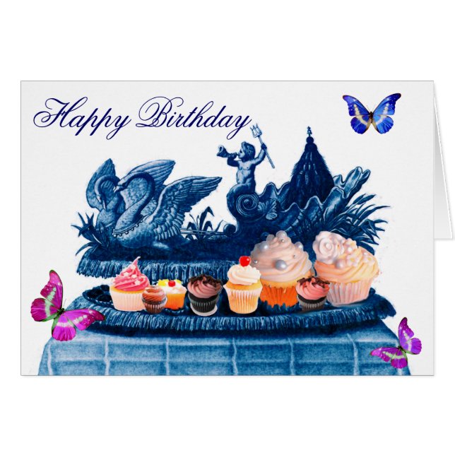 CHARIOT BLEU DE SWANS ET CUPCAKES JOYEUX ANNIVERSA (Devant horizontal)