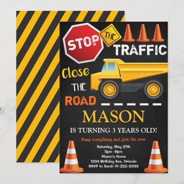 Chariot de construction Camion noir Invitation d'a (Devant / Derrière)