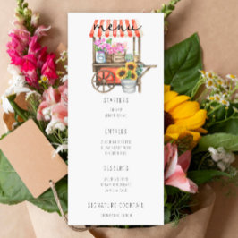 Chariot de fleurs à l'aquarelle - Menu de mariage