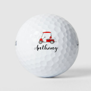 Chariot de golf rouge avec votre nom sur balle de 