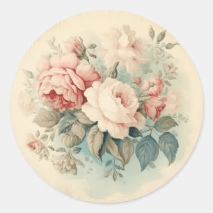 Charisma der alten Welt, Rosa und Grün Shabby Chic Runder Aufkleber