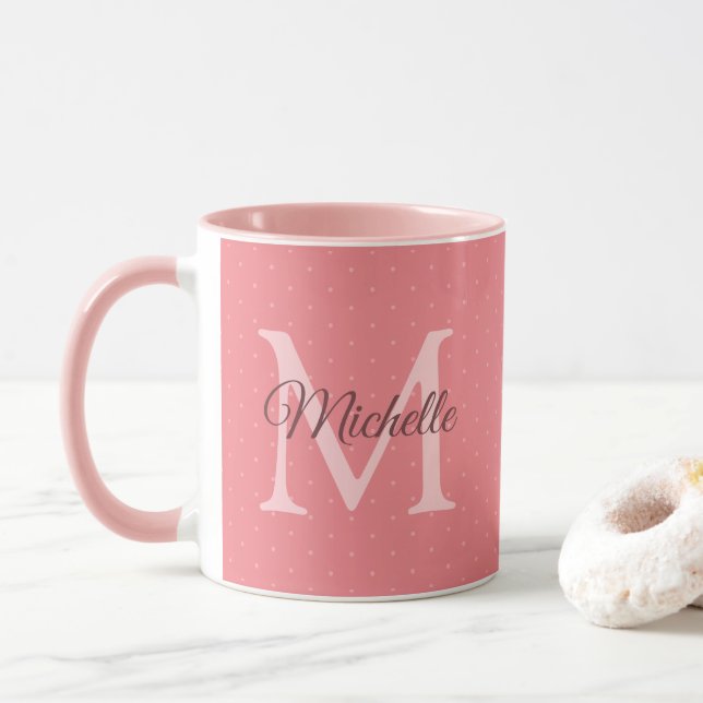 Charisma Red Custom Initial Monogram Your Name Tasse (Mit Donut)