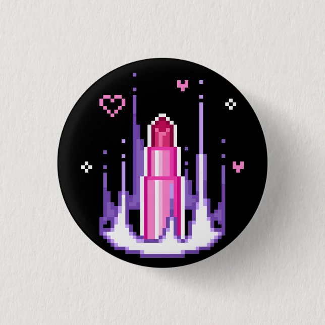 Charisma Stat Gamer Pink Pixel Art Lipstick Button (Vorderseite)