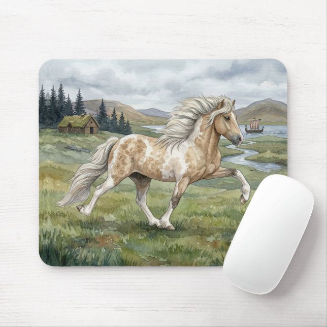 Charismatic Pinto Icelandic Mare watercolor Mousepad (Mit Mouse)