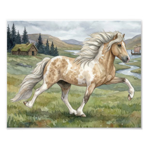 Charismatische Pinto-Isländer-Stute Aquarell Fotodruck