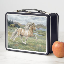 Charismatische Pinto-Isländer-Stute Aquarell Metall Brotdose