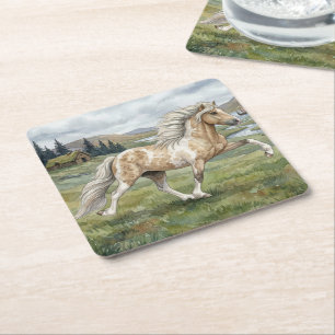 Charismatische Pinto-Isländer-Stute Aquarell Rechteckiger Pappuntersetzer