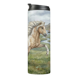 Charismatische Pinto-Isländer-Stute Aquarell Thermosbecher