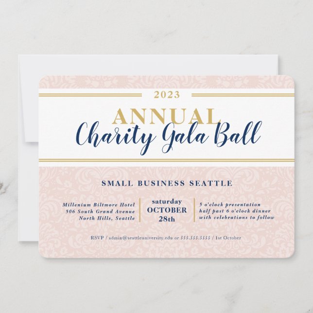 CHARITY GALA BALL elegant event navy pink gold Einladung (Vorderseite)