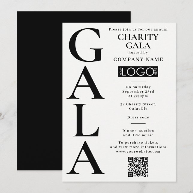Charity Gala Fundraising Event QR Code Logo Einladung (Vorne/Hinten)