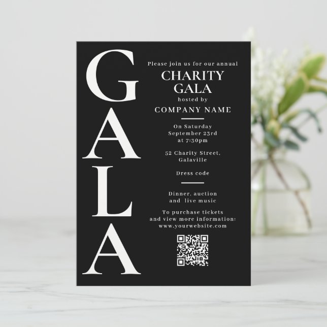 Charity Gala Template Fundraising Event QR Code Einladung (Stehend Vorderseite)