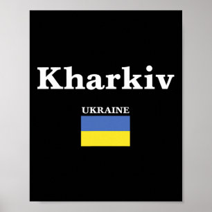 Charkiw Ukraine und die ukrainische Flagge der Ukr Poster