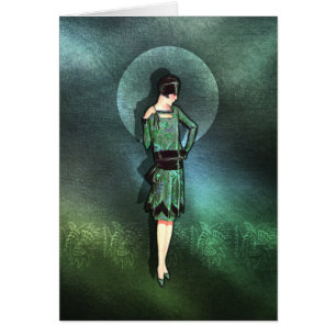 CHARLA, Art Déco Lady in Sage Green und Aquamarin