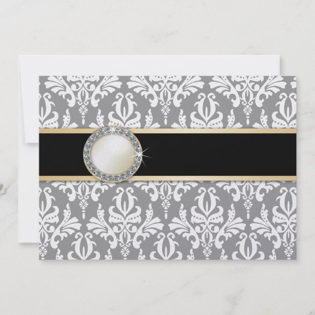 Charlamain Vintag Damask Hochzeitseinladung Einladung (Vorderseite)