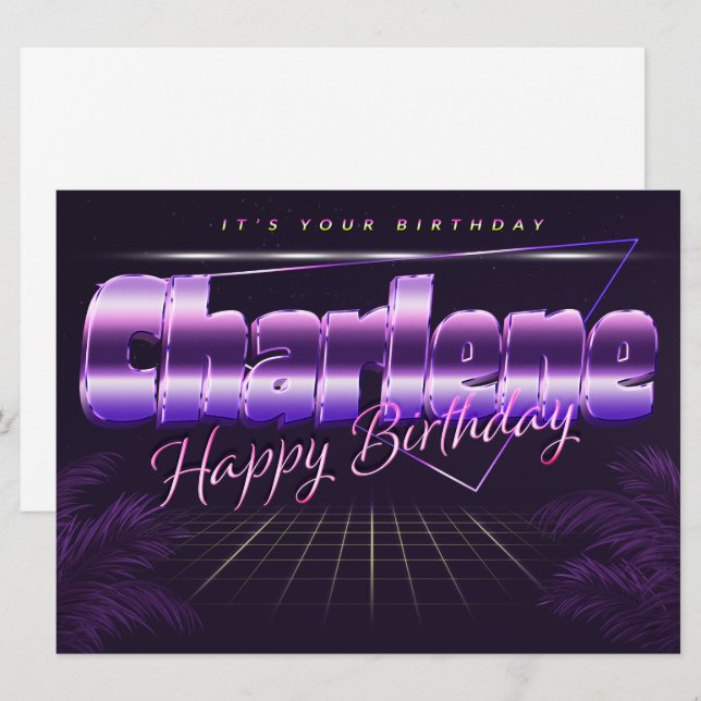 Charlene Name Vorname lila retro Karte Geburtstag (Vorne/Hinten)