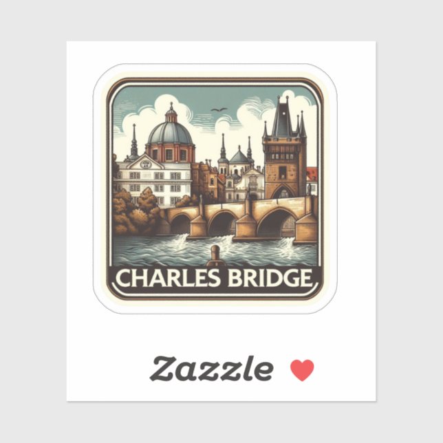 Charles Bridge (Tschechische Republik) Vintager Au Aufkleber (Blatt)