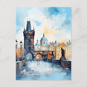 Charles-Brücke Prag Sonnenuntergang Aquarell Reise Postkarte