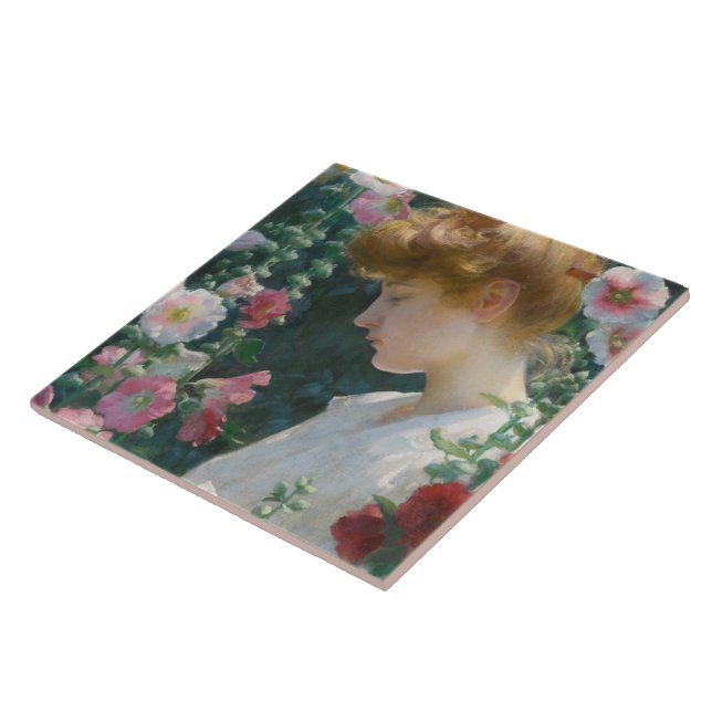 Charles Courtney Curran Hollyhocks und Sunlight Fliese (Seite)