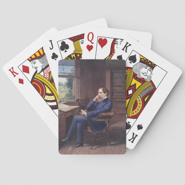 Charles Dickens in seiner Studie Spielkarten (Rückseite)