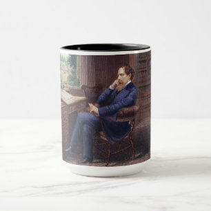 Charles Dickens in seiner Studie Tasse