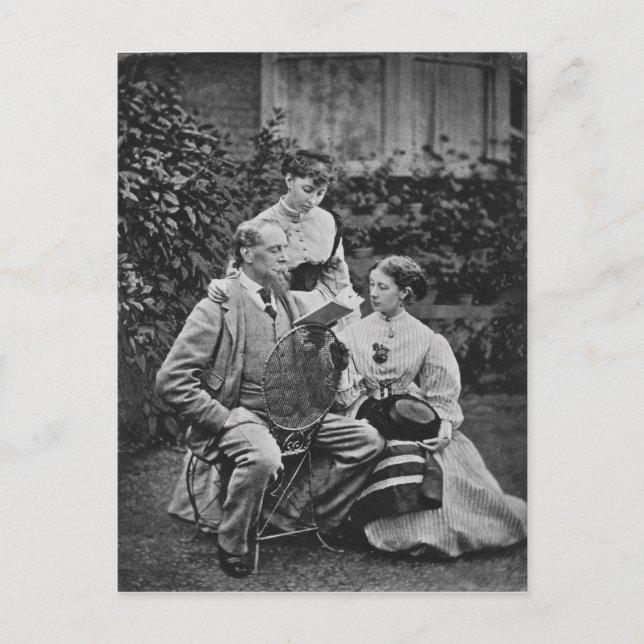 Charles Dickens mit zwei seiner Töchter Postkarte (Vorderseite)