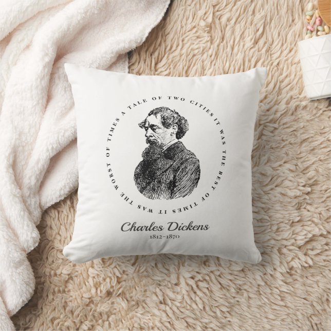 Charles Dickens Portrait und Zitat Kissen (Decke)
