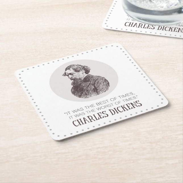 Charles Dickens Portrait und Zitat Rechteckiger Pappuntersetzer (angewinkelt)