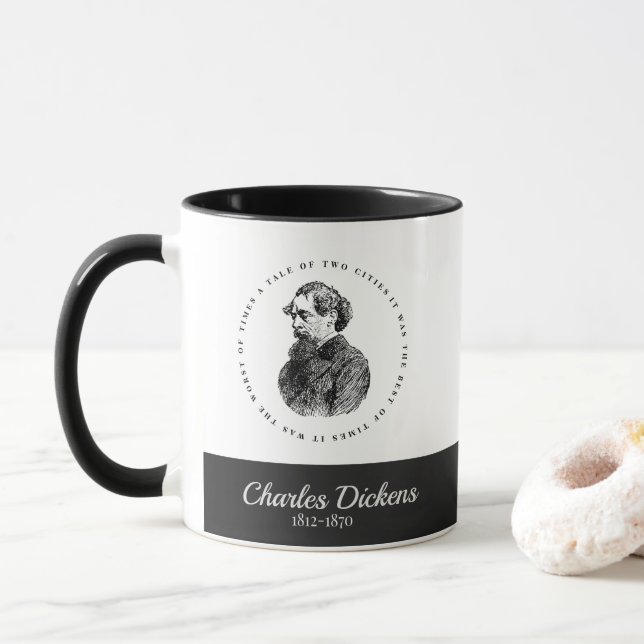 Charles Dickens Portrait und Zitat Tasse (Mit Donut)
