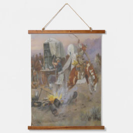 Charles M Russell - Bronc im Kuh Camp Doormat Wandteppich Mit Holzrahmen