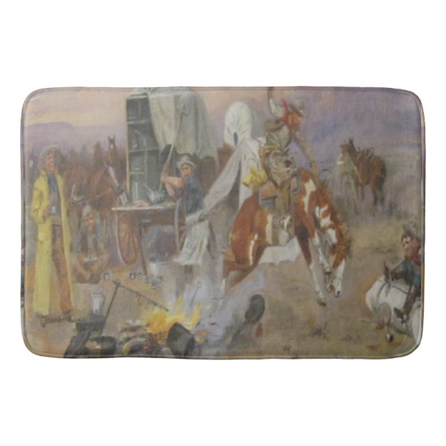 Charles M Russell - Bronc im Kuhlager Badematte (Vorderseite)