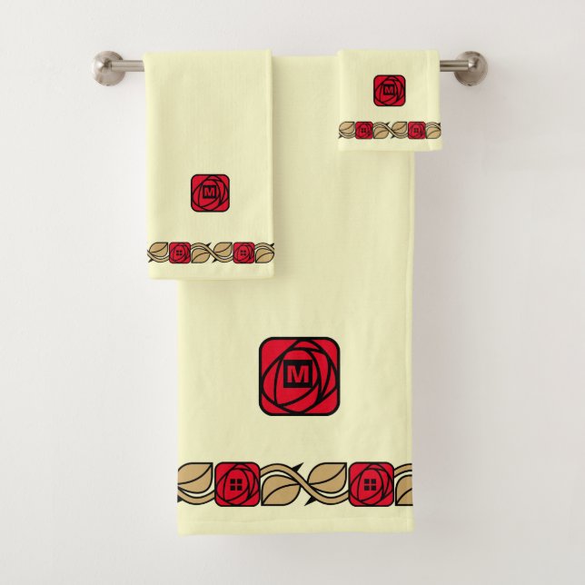 Charles Mackintosh Arts & Crafts Style Rose Frieze Badhandtuch Set (Insitu)