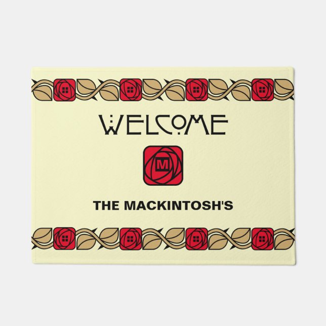 Charles Mackintosh Arts & Crafts Style Rose Frieze Fußmatte (Vorderseite)
