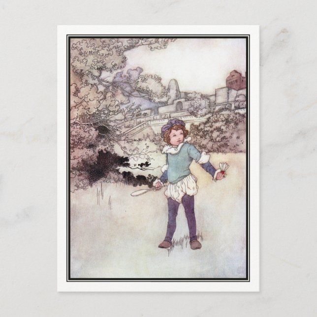 Charles Robinson - Vintager Junge Badminton Postkarte (Vorderseite)