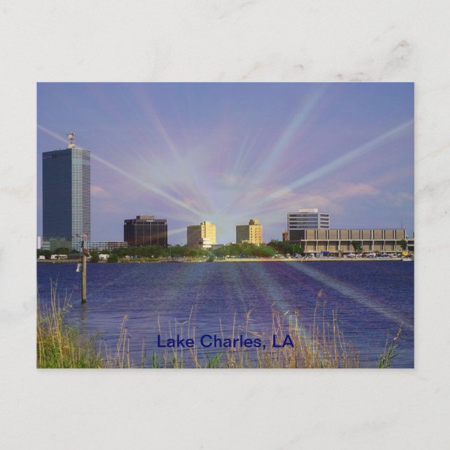 Charles See, LA Skyline mit Sunburst Postkarte (Vorderseite)