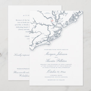 Charleston All-in-One QR RSVP Staubblau Hochzeit Einladung
