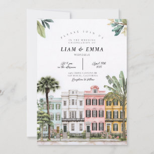 Charleston Aquarell Rainbow Row Einladung