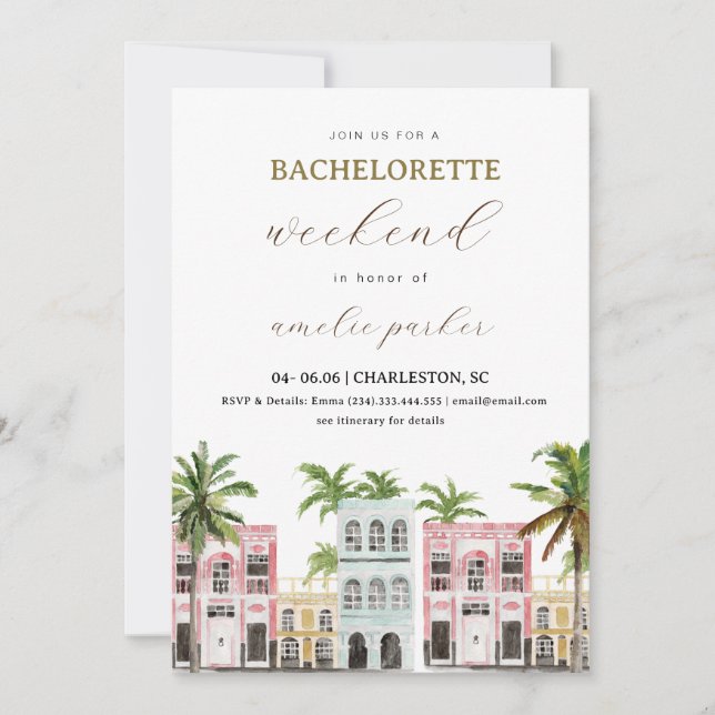 Charleston Bachelorette Einladung & Tour (Vorderseite)