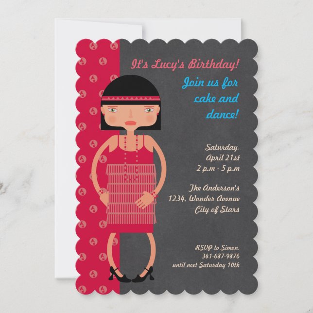Charleston Chic Girl Birthday Party Einladung (Vorderseite)