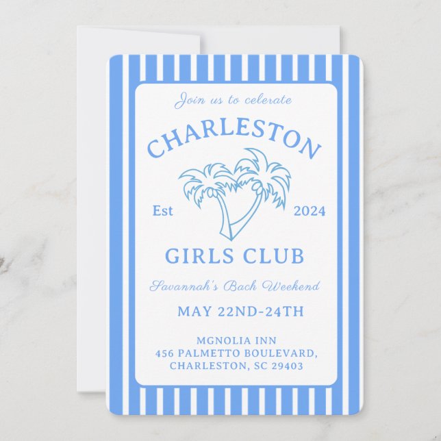 Charleston Coastal Bachelorette Itinerary Weekend Einladung (Vorderseite)