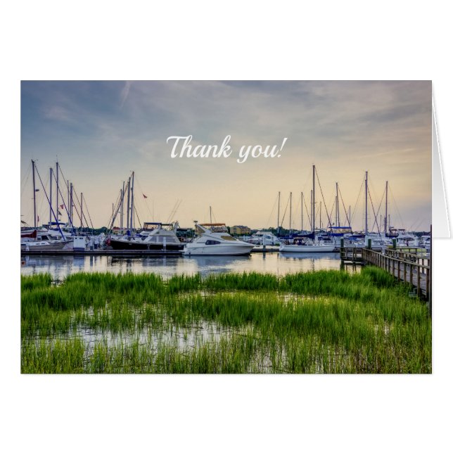 Charleston Harbour Boats Sunset Danke Karte (Vorderseite (Horizontal))