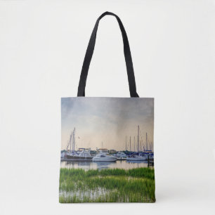 Charleston Harbour Boats Sunset Tasche