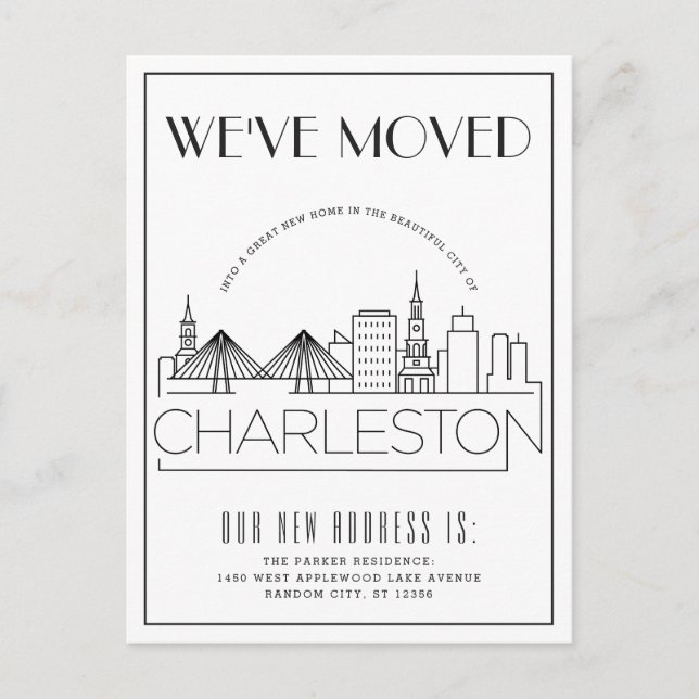 Charleston Modern Deko | Änderung der Anschrift Ankündigungspostkarte (Vorderseite)