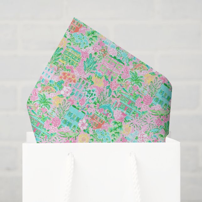 Charleston Pastel Preppy Palm Beach Pattern Print Seidenpapier (Geschenktüte)