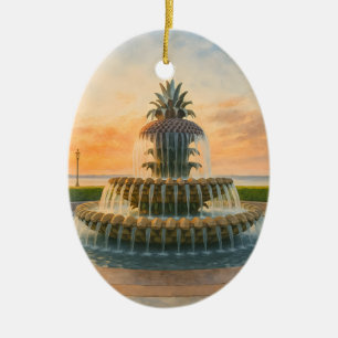 Charleston Pineappbrunnen Wasserfarbe Sonnenunterg Keramik Ornament