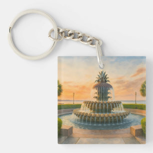 Charleston Pineappbrunnen Wasserfarbe Sonnenunterg Schlüsselanhänger